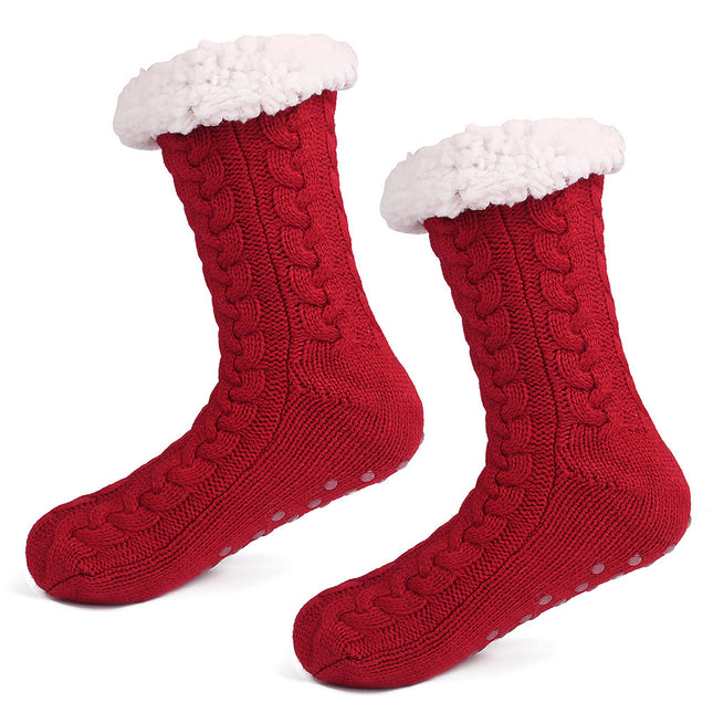 Red Women's Fuzzy Slipper Socks