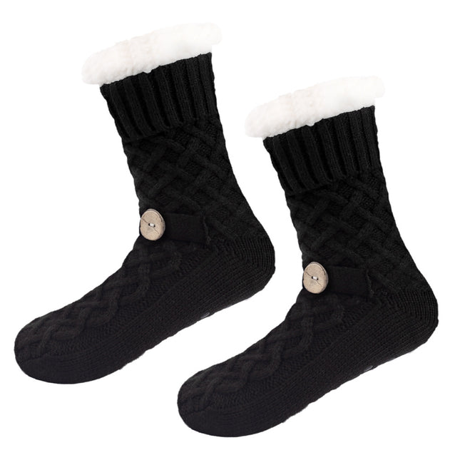 Black Women's Cozy Cable Knit Slipper Socks