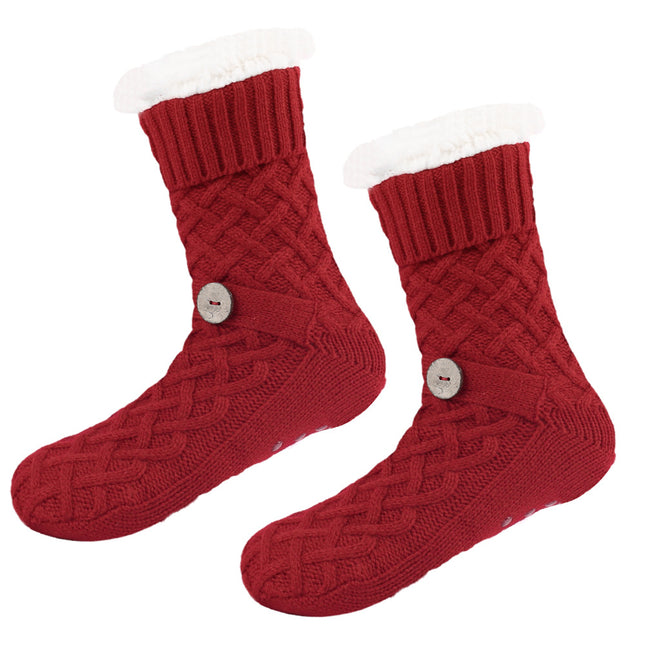 Red Women's Cozy Cable Knit Slipper Socks