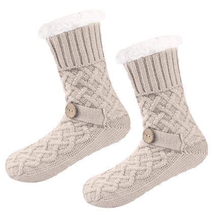 Khaki Women's Cozy Cable Knit Slipper Socks