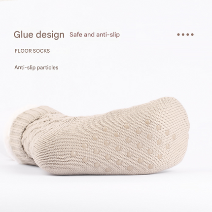 Khaki Women's Cozy Cable Knit Slipper Socks – design and finish