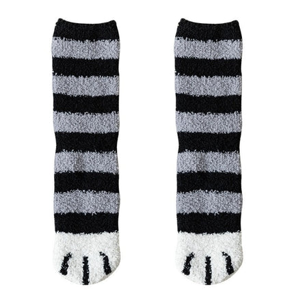 3-piece Black Cute Cat Paw Fuzzy Socks for Women - Plush Thermal Slipper Socks for Home & Lounging