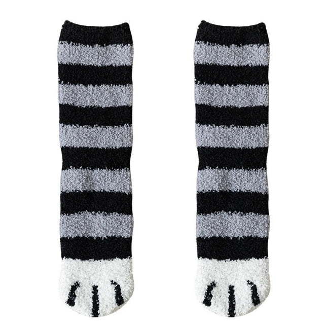 3-piece Black Cute Cat Paw Fuzzy Socks for Women
