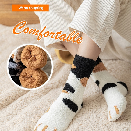 3-piece Black Cute Cat Paw Fuzzy Socks for Women - Plush Thermal Slipper Socks for Home & Lounging