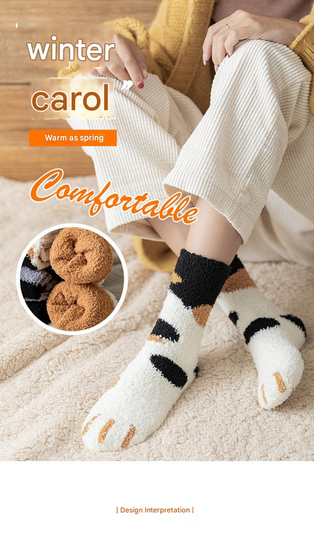 3-piece Black Cute Cat Paw Fuzzy Socks for Women – product detail
