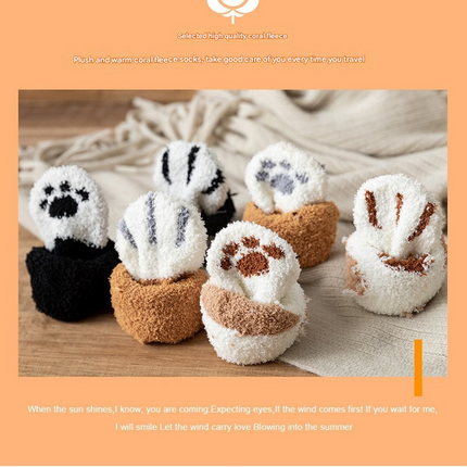 3-piece Black Cute Cat Paw Fuzzy Socks for Women - Plush Thermal Slipper Socks for Home & Lounging