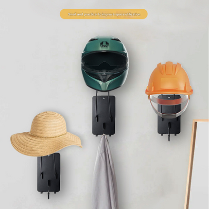 Iron Wall Mounted Motorcycle Helmet Holder - Heavy-Duty Gear Rack with Jacket Hook for Helmets, Coats & Accessories
