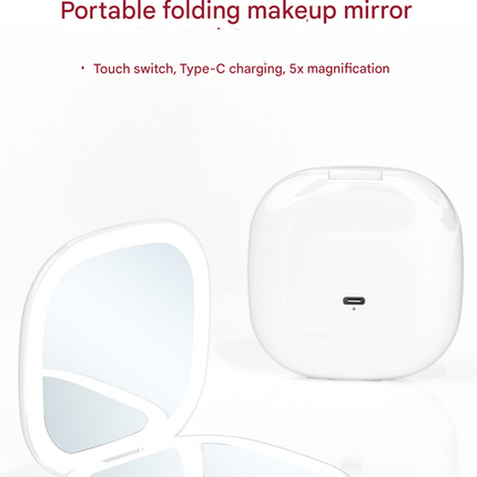 2-piece Pink Portable LED Makeup Mirror - Rechargeable Compact with 3-Color Lights & 5x Magnification