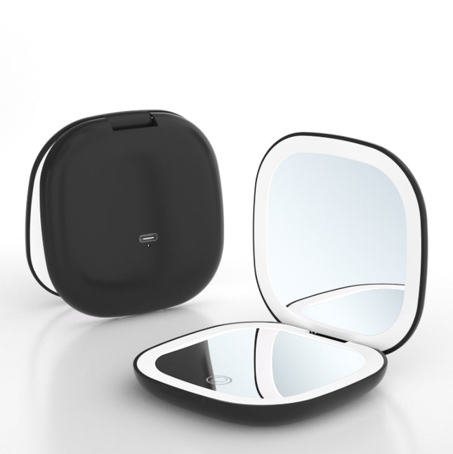 2-piece Black Portable LED Makeup Mirror