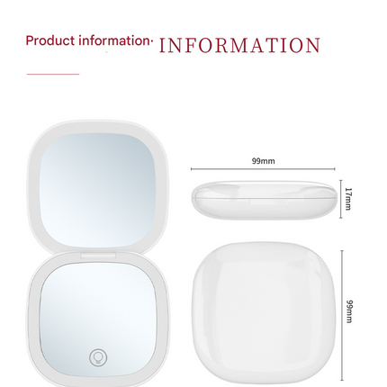 2-piece Black Portable LED Makeup Mirror - Rechargeable Compact with 3-Color Lights & 5x Magnification