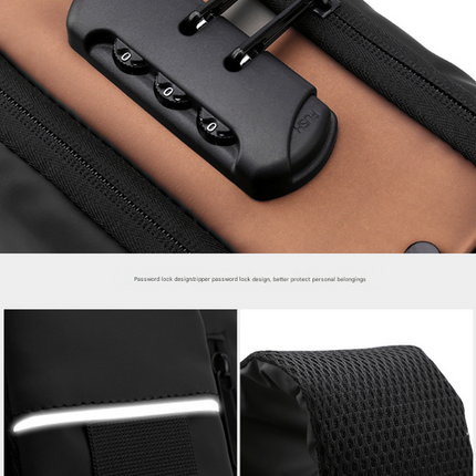 Black Gold Modern Anti-Theft Sling Bag for Men - Crossbody Backpack with USB Port & Combination Lock