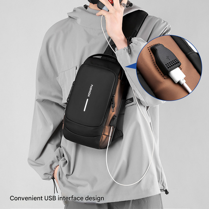 Black Gold Modern Anti-Theft Sling Bag for Men - Crossbody Backpack with USB Port & Combination Lock