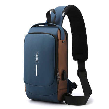 Blue Modern Anti-Theft Sling Bag for Men - Crossbody Backpack with USB Port & Combination Lock