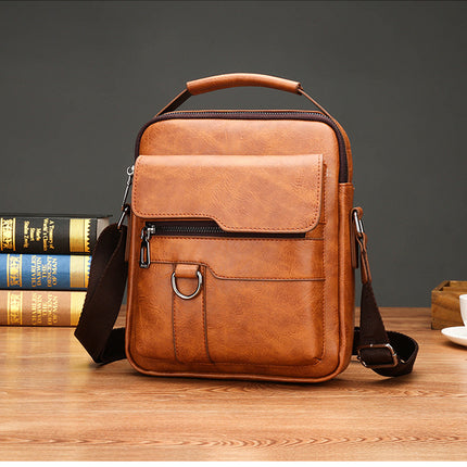 Light Brown Men's Vintage Crossbody Bag - PU Leather Business Casual Shoulder Messenger Bag for iPad