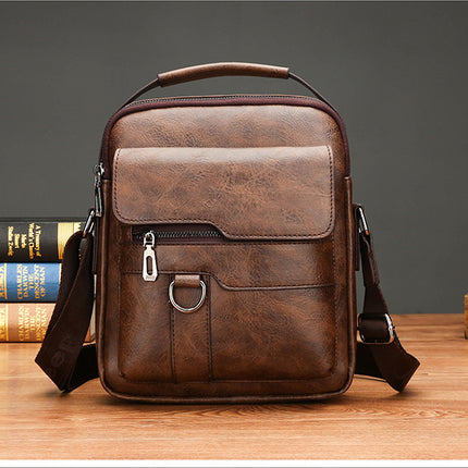 Dark Brown Men's Vintage Crossbody Bag - PU Leather Business Casual Shoulder Messenger Bag for iPad