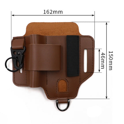 2-piece Brown Outdoor EDC Tactical Tool Waist Bag - Multi-Functional Belt Storage Pouch with Flashlight, Copper Sleeve, and Survival Knife Holder