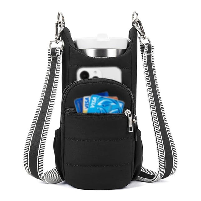 Black Women's Crossbody Water Bottle Bag-Perfect for Hiking and Cycling V888-ELOSUNG342545