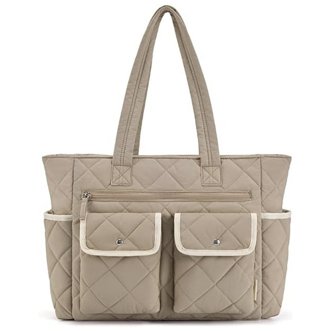 Grayish-brown Women's Multi-Pocket Tote Bag