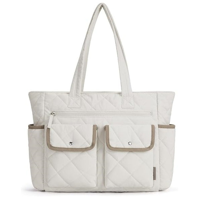Beige Women's Multi-Pocket Tote Bag