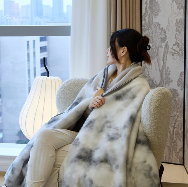 Grey Luxury Mink Velvet Ink Print Blanket