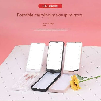 2-Piece Black Portable LED Makeup Mirror with Brush - Foldable, Rotatable, and Rechargeable Travel Vanity Mirror