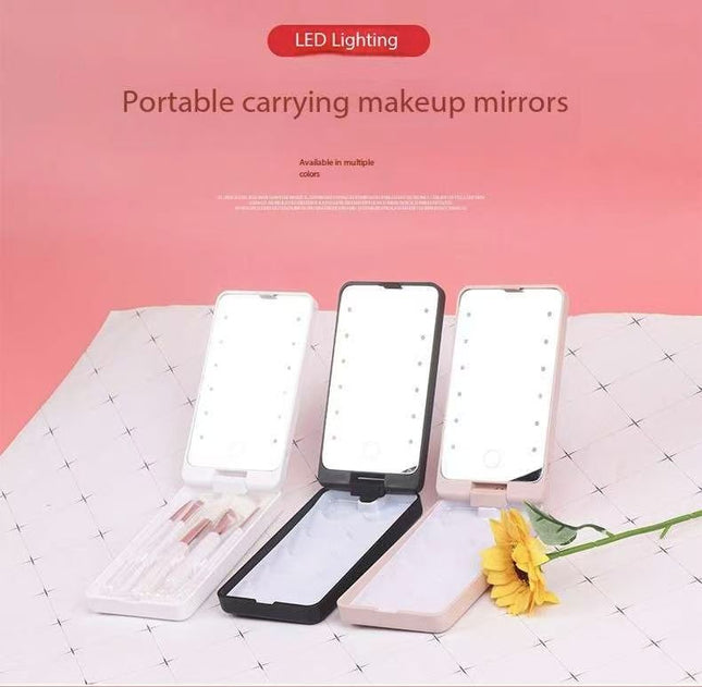 2-Piece Black Portable LED Makeup Mirror with Brush – product detail