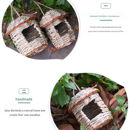 3-Piece Handcrafted Natural Grass Bird Nest - Eco-Friendly Pet Garden Decor(14*10cm)