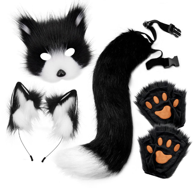 Black and white Halloween Furry Fox Costume Set