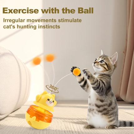 2-Piece Yellow Interactive Cat Tumbler Toy - 3-in-1 Treat Dispensing Puzzle Feeder with Ball Track & Teaser Wand