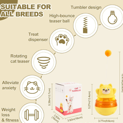 2-Piece Yellow Interactive Cat Tumbler Toy - 3-in-1 Treat Dispensing Puzzle Feeder with Ball Track & Teaser Wand