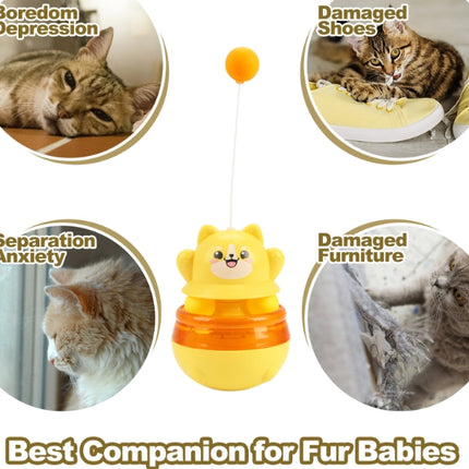 2-Piece Yellow Interactive Cat Tumbler Toy - 3-in-1 Treat Dispensing Puzzle Feeder with Ball Track & Teaser Wand