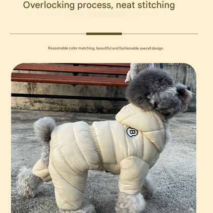 Black Warm Puffer Dog Coat - Waterproof Four-Legged Winter Jumpsuit for Small Dogs