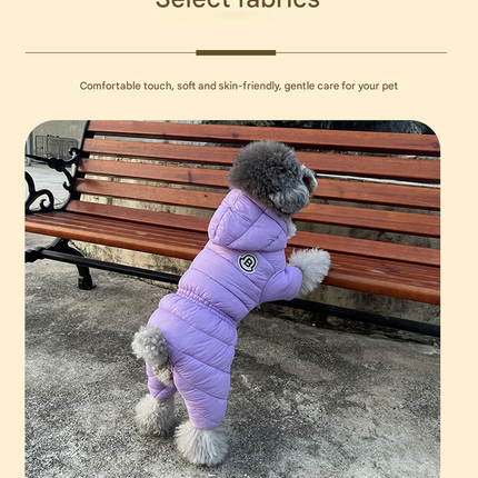 Black Warm Puffer Dog Coat - Waterproof Four-Legged Winter Jumpsuit for Small Dogs