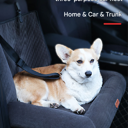 Grey Plush Dog Car Booster Seat - 2-in-1 Travel Bed for Small Dogs with Washable Cover