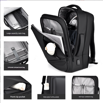 Green Expandable Business Laptop Backpack with USB Charging Port - Large Capacity Work & Travel Bag for 15.6 Inch Laptops
