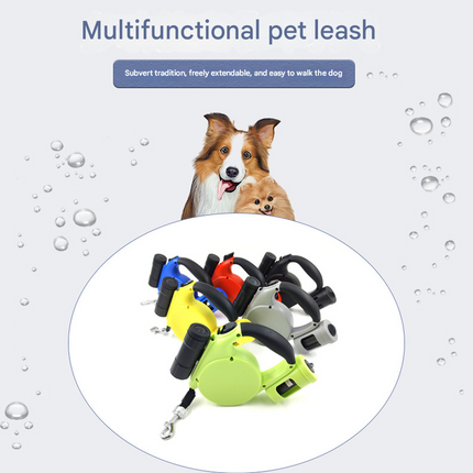 Grey 3-in-1 Retractable Dog Leash with LED Flashlight & Poop Bag Dispenser | Heavy Duty Tangle-Free Leash for Safe Night Walks