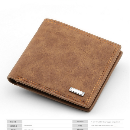 2-Piece Brown Men's Vintage Style Bifold Wallet | High-Capacity PU Leather with Removable Card Holder & Zip Coin Pocket
