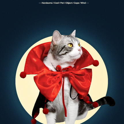 Purpie Regal Vampire Pet Cape | Halloween & Christmas Costume Cloak with Bow & Pom-Poms for Dogs and Cats(Size M)