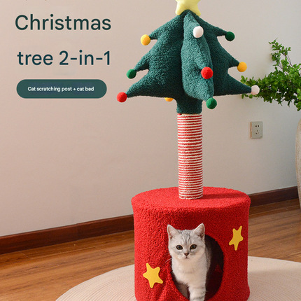 Festive Christmas Tree Cat Scratcher & Condo | 2-in-1 Sisal Post with Cozy Hideaway Bed