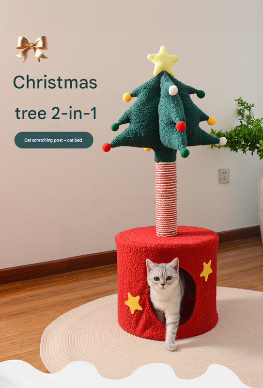 Festive Christmas Tree Cat Scratcher & Condo 2-In-1 Sisal Post