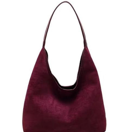Wine red Chic Faux Suede Tote Bag with Matching Pouch | Large Capacity Slouchy Shoulder Bag
