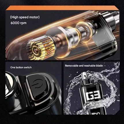 Orange Painless Electric Nose & Ear Hair Trimmer - USB-C Rechargeable Grooming Tool with LED Battery Display for Men and Women