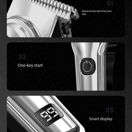 Black Professional Cordless Hair Clippers - USB Rechargeable Trimmer with LED Display for Barbers & Home Grooming