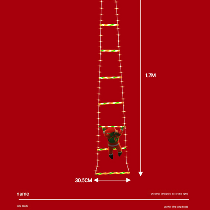 Festive Climbing Santa LED Ladder Light - USB Powered Outdoor Christmas Hanging Decoration with Remote(1.7m)