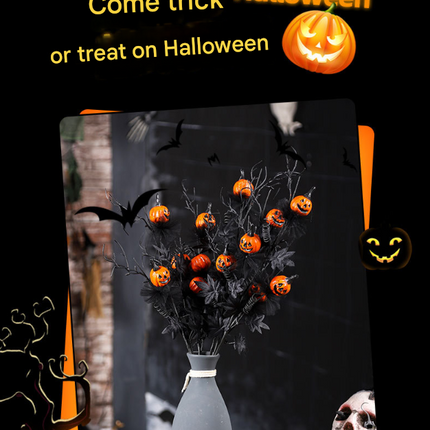 Halloween Black Twig & Pumpkin Stems (2-Pack) - Artificial Floral Picks for Spooky Arrangements