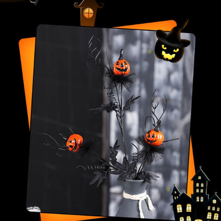 Halloween Black Twig & Pumpkin Stems (2-Pack) - Artificial Floral Picks for Spooky Arrangements
