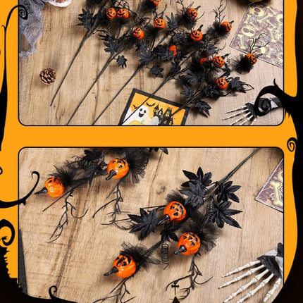Halloween Black Twig & Pumpkin Stems (2-Pack) - Artificial Floral Picks for Spooky Arrangements