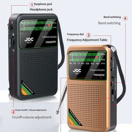 Golden JOC TG-77 Multi-Band Rechargeable Radio for Seniors - Automatic Channel Search, FM/AM/SW Bands