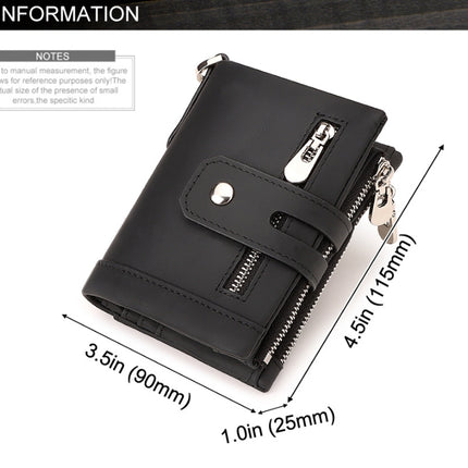 Coffee Genuine Leather Men's RFID Blocking Wallet - High Capacity Trifold with Zipper Coin Pocket