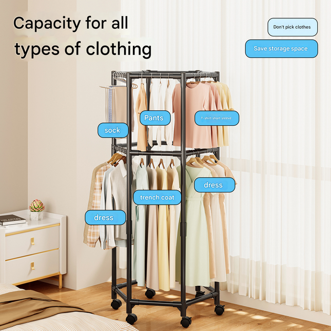 White single layer 360 Degree Rotating Portable Garment Rack – product detail